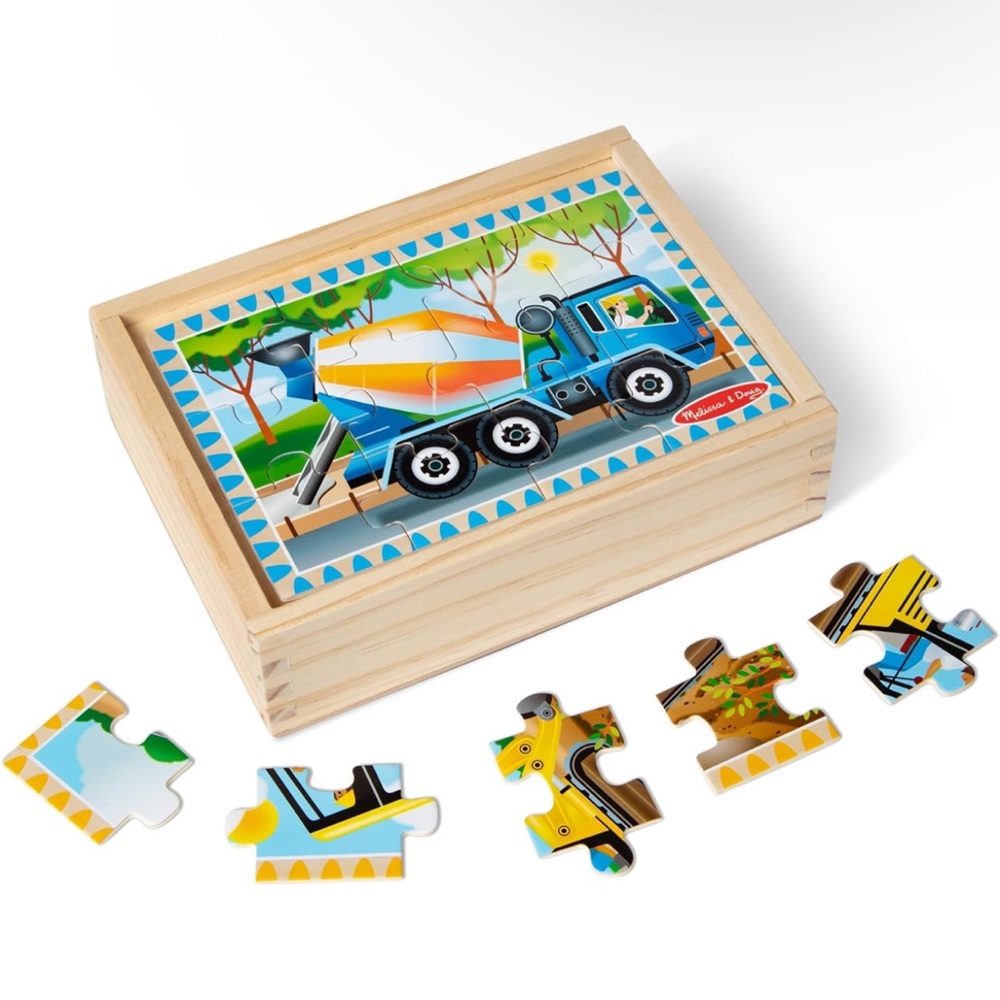 NWOT Melissa & Doug Construction Vehicles 4-in-1 Wooden Jigsaw Puzzles in a Box